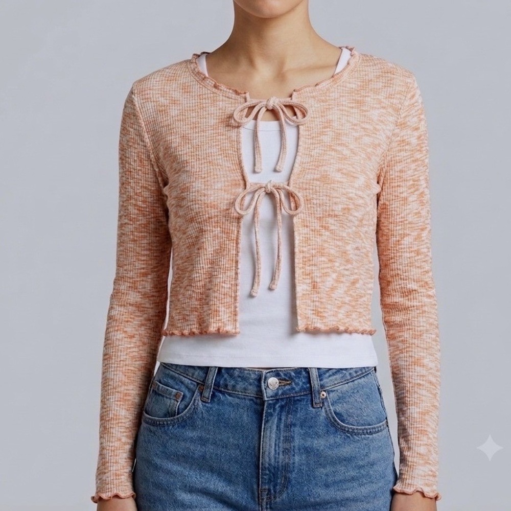 Moa Moa Womens Peach Orange Space Dye Tie Front Lettuce Edge Crop Top Size Large